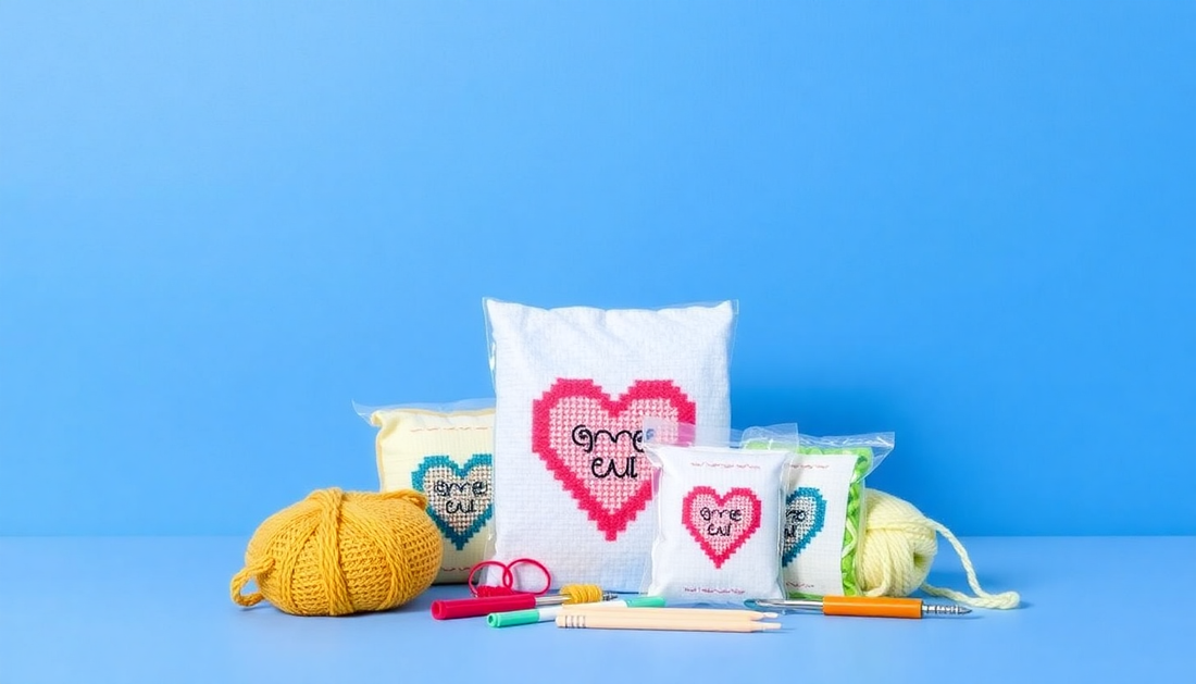 A selection of colorful beginner needlecraft kits