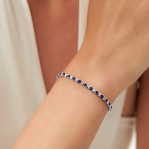Blue Sapphire & Diamond Tennis Bracelet
